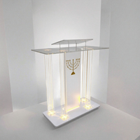 Atril Moderno de Acrílico Lucite con Iluminación LED, Podio Transparente para Presentaciones, Iglesias y Bodas