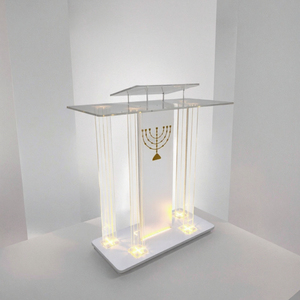 Pupitre moderne en acrylique et lucite avec éclairage LED, présentoir transparent pour présentations, églises et mariages - Product Image 3