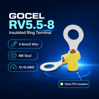 Connecteur à sertir électrique pour batterie RV5.5-8, borne annulaire GOCEL, isolé en PVC jaune, laiton étamé, 4-6mm², 12-10 AWG, goujon M8