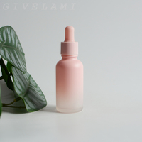 Emballage cosmétique en gros de 5 ml à 60 ml, flacon en mousse rose givré / compte-gouttes / épaule plate en verre, huile essentielle, soin de la peau du visage et du corps