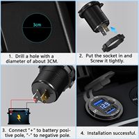 Chargeur USB double QC3.0 12V avec voltmètre, prise USB étanche pour moto avec interrupteur à bouton