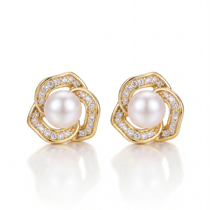 Pendientes Minimalistas de Perlas de Agua Dulce con Baño de Oro de 14K y Circonitas, Joyería en Arco para Mujer, Regalo de Moda en las Redes Sociales - Product Image 1