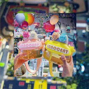 Double Layer Double Drinking Mouth Portable <b>Straw</b> Travel Water <b>Bottle</b> Baby Cartoon Cute Eco-Friendly Plastic with Strap 1.2L - Product Image 3