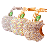 Gantungan Kunci Carabiner Unisex Promosi Mewah Berhias Rhinestone dari Paduan Seng dengan Sablon Desain Apel Lucu