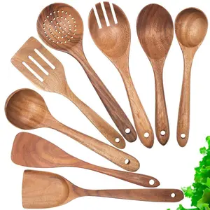 Hoge Kwaliteit 8 Stuks Set Natuurlijke Teak Hout Gebruiksvoorwerpen Houten Keuken Spatel