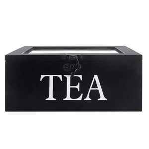 Wooden Tea Box Storage Organizer Rectangular Covered With Compartments For Tea Coffee <b>Sugar</b> <b>Packets</b> Desktop Use - Product Image 1
