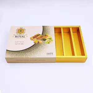 Custom slide aperto dolci scatole di cartone d'oro imballaggio per baklava