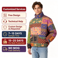 Veste matelassée en coton pour homme, motif mosaïque multicolore personnalisé, coupe ample, style tapisserie, pour l'hiver