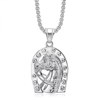 Collier Pendentif Tête de Cheval en Acier Inoxydable Brillant avec Zircon, Ne Se Décolore Pas, Argent et Or, Cadeau Exquis pour Femme