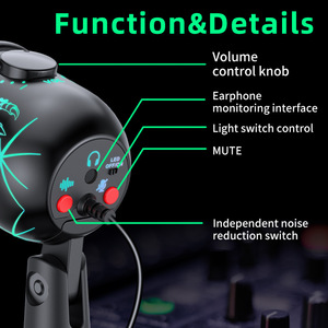 Micrô USB điện dung RGB hình trái tim với hiệu ứng ánh sáng màu một phím im lặng theo dõi thời gian thực có dây - Product Image 4
