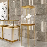 Vitrines à bijoux modernes de luxe léger, or et blanc, personnalisables, éclairage LED, finition vernie au four - Construction en MDF pour