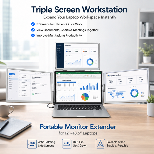 Dual Screen Monitor for Laptop Portable Screen Extender USB A to C USB C for Business Travel Office Work