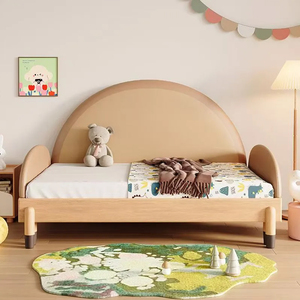 Letto per Bambini Estraibile di Design, Stile Minimalista, in Legno con Sponde di Sicurezza, Set Letto per Bambini Estensibile e Durevole in Pelle - Product Image 4