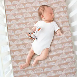 New Arrival Rainbow Design Bamboo Cotton Muslin Baby Crib Sheets Cot Bed Bedding Set Accept Custom