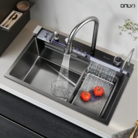 Évier de cuisine moderne multifonctionnel de haute qualité en acier inoxydable 304 avec cascade intelligente