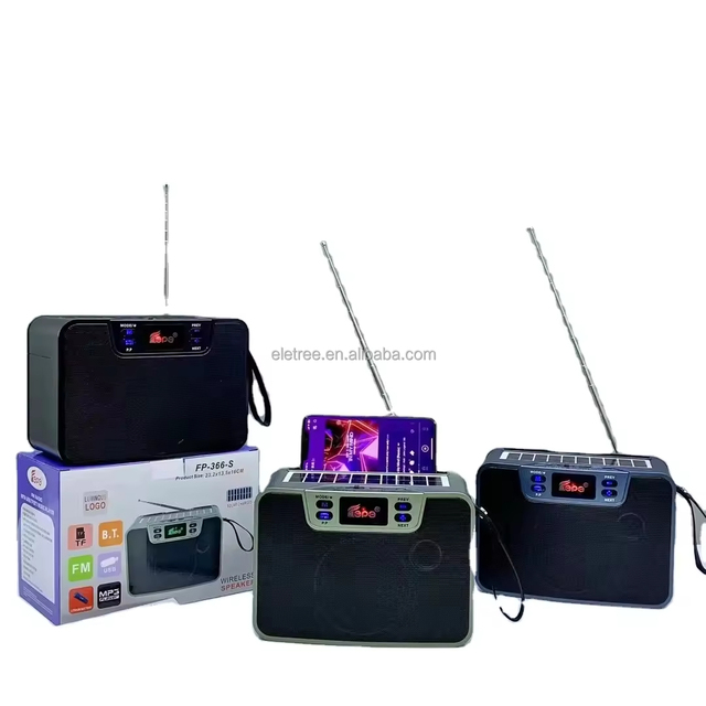 Eletree FP-366-S Portable Solar Wireless BT Speaker Rechargeable FM Radio with LCD Display