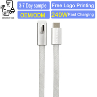 Cable de Carga Rápida Tipo-C a Tipo-C de 240W 3A, Diseño en Ángulo con LED, Revestimiento de Nailon, Conductor de Aleación de Aluminio para Uso con Computadoras IOS, OEM