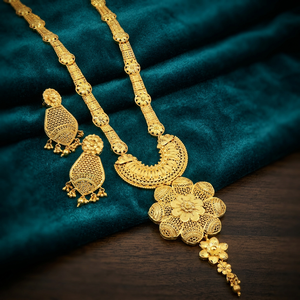 Wholesale Brass 14K 18K 24K Micro Gold Plated <b>Long</b> <b>Necklaces</b> & Earrings Set Traditional Flower Design Women's Wedding Jewelry - Product Image 2