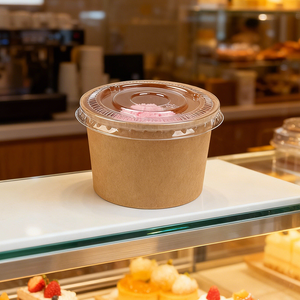 Vasos de papel desechables biodegradables Kraft de 2oz-16oz con impresión personalizada para heladerías y cadenas de yogur helado - Product Image 1