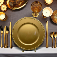 Assiettes de présentation en plastique PP pigmenté plaqué or de haute qualité, 13 pouces, style classique, pour événements de mariage, usage domestique/restaurant, vente en gros