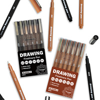 Stylos à pointe fine Micron noirs et bruns, 6 pièces/ensemble, pour dessin, journalisation, croquis, illustration, encre noire imperméable, fournitures scolaires
