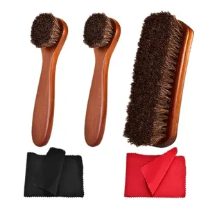 Horse Hair Brush, Natural Horsehair Shoes and Bags Brush with Wooden Handle