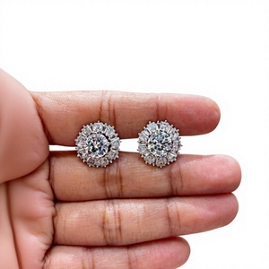 Exquisite Round Brilliant Cut Diamond <b>Stud</b> Earrings Rhodium Plated Women's Engagement Jewelry Alloy Fashion Earrings - Product Image 2