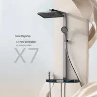 Ensemble de douche thermostatique avec panneau lumineux d'ambiance extra large, finition clavier de piano gris anthracite, en laiton poli, jet de pluie doux