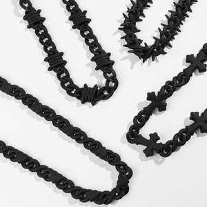 Personalidad Cool Boy joyería mate negro púas infinito cadena corazón Cruz Hiphop Thron gargantilla acrílico Collar para hombres y mujeres - Product Image 2