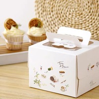Kotak Kemasan Kue Kecil Persegi 4/5/6 Inci Portabel, Aman untuk Makanan, Berlapis Perunggu, Tinggi, untuk Mousse, Pastry, Mini, dengan Jendela Kartun