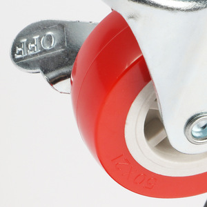 Swivel Caster 2 Inch 8mm Threaded Stem Red Polyurethane Wheel With Side Brake For Furniture Casters - Product Image 1