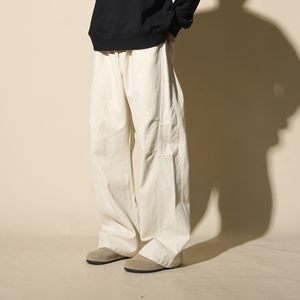 Men's Retro American Casual <strong>Harem</strong> <strong>Pants</strong> Elastic Mid Waist Drawstring Straight Loose Wide-Leg Plain Dyed Lightweight Eco-friendly - Product Image 3