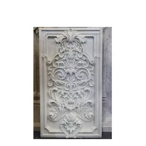中国手工雕刻纯白色大理石艺术墙花卉雕塑在浮雕