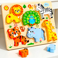 Papan Puzzle Kayu 3D Montessori dengan Gambar Hewan Kartun, Mainan Edukasi Dini untuk Pembelajaran Prasekolah