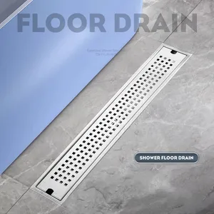 SUS304 Stainless Steel 8 Inch Shower Linear Brushed Drain Rectangular Floor Drain Square Hole Pattern Cover Grate Removable