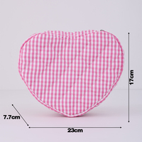 Pochette de maquillage en forme de cœur, pochette cosmétique matelassée à carreaux, étui à fermeture éclair rose à carreaux, trousse de toilette de voyage pour femmes