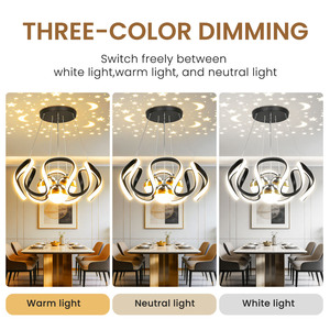 Lampadario <span class=keywords><strong>LED</strong></span> Moderno 96W Dimmerabile 3CCT a Tre Teste, Lampada a Sospensione Dorata per Soggiorno, Sala da Pranzo, Camera da Letto, Cucina, Isola, Plafoniera - Product Image 3
