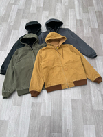 Veste de Travail Personnalisée en Toile Cirée Épaisse 100 % Coton, Style Streetwear, à Capuche, Effet Vieilli, Fermeture Éclair, Design Detroit pour Hommes