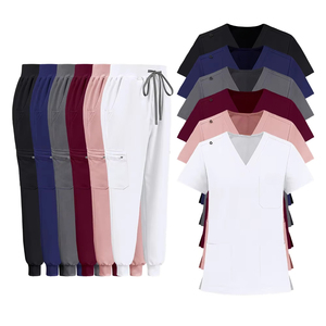 Conjunto de Uniforme de Enfermera Ultra Suave, 72% Poliéster, 21% Rayón, 7% Elastano, Top con Cuello en V y Pantalones Jogger con Bolsillos con Cremallera, Alta Elasticidad - Product Image 3