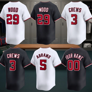 Maillot de baseball personnalisé pour homme, blanc, noir, rouge, imprimé en twill, respirant, polyester, manches courtes, coupe classique, nom de l'équipe, logo au dos - Product Image 1