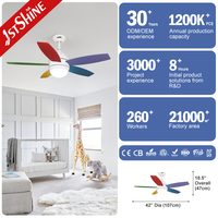 Ventilateur de plafond 1stshine moderne avec lames colorées, télécommande, puissant flux d'air, moteur silencieux, 6 vitesses, avec lumière, pour salon et chambre