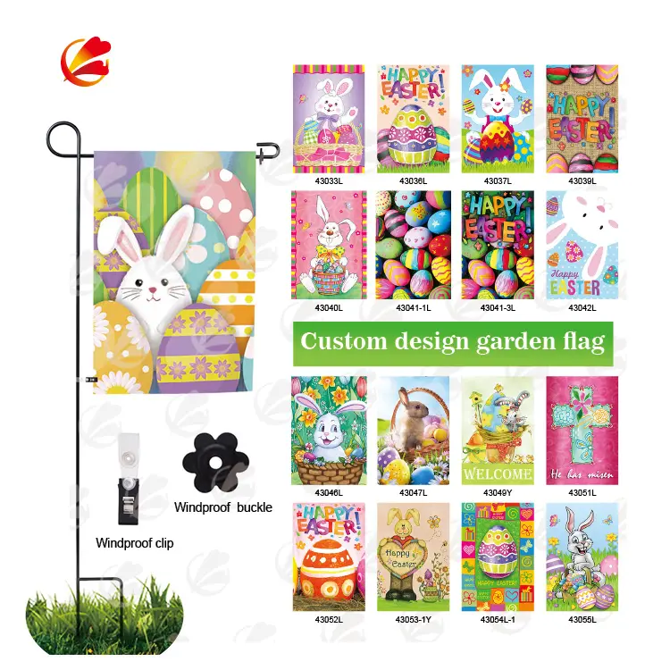 Directamente de fábrica Linda Bandera de conejo decoración de patio línea de algodón de doble cara personalizada 12x18 pulgadas feliz Pascua jardín bandera