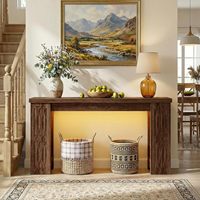 Console moderne de style farmhouse de 47 pouces avec lumières LED colorées, design en bois, motifs sculptés uniques, montage facile, rangement pour villa et hôtel