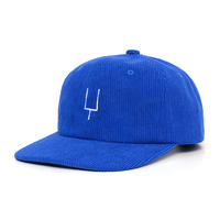 Topi Snapback Tanpa Struktur Warna Biru 6 Panel Kualitas Corduroy Vintage Terlaris dengan Logo Bordir Kustom untuk Luar Ruangan