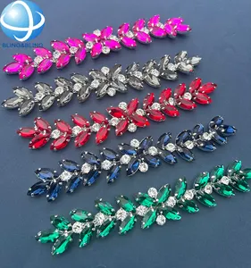 Wholesale Colored Rhinestone Bodice Applique Sew on Rhinestone Trimming Chain Wedding Dress Dance Costume Fabric Embellishment