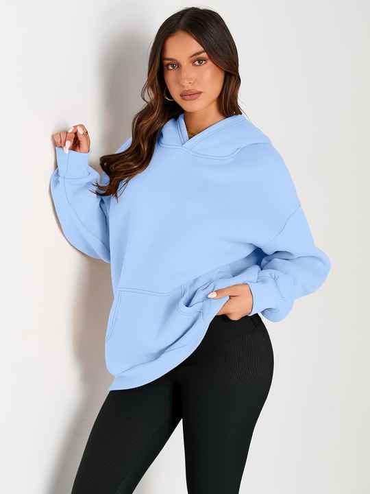 Trendy Queen Womens Oversized Hooded Pullover Long Sleeve Fleece Sweatshirts with Pocket for Winter Fall Clothes