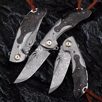 Couteau pliant artisanal NEWOOTZ, fabrication directe d'usine, cœur en VG10, acier Damas, manche en fibre de carbone, 3,4 pouces, 60-62 HRC, couteau de poche EDC, OEM