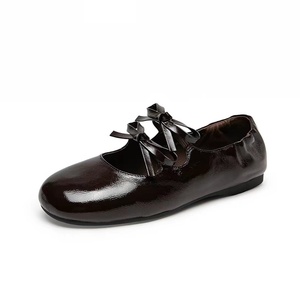 Customized glossy cowhide soft-soled flat two-piece platform ballet-style double <b>bow</b> Mary Jane <b>shoes</b> for ladies' single <b>shoes</b> - Product Image 1