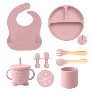 Juego de Vajilla Infantil de 10 Piezas, Set para Bebés que Aprenden a Comer con Tazones, Platos, Cucharas de Silicona y Baberos - Product Image 3