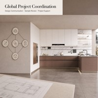 Dapur Modern Ramah Lingkungan Warna Taupe Hangat dengan Konstruksi Particleboard, Laci Geser, Keran, dan Engsel Soft Close